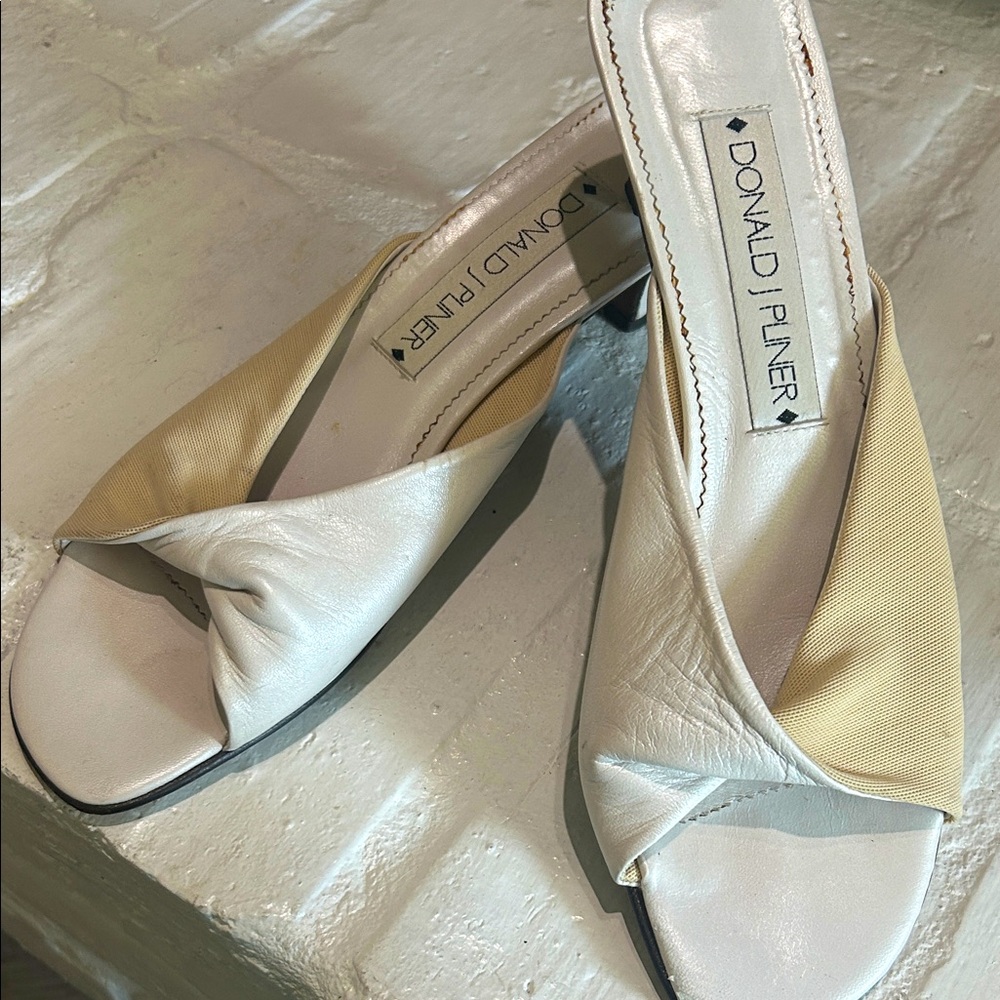 Donald J. Pliner Cream and Tan Mules